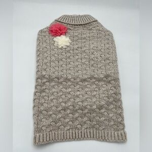 Top Paw Taupe/Silver Cable Knit Dog Sweater with Flowers XL NWT